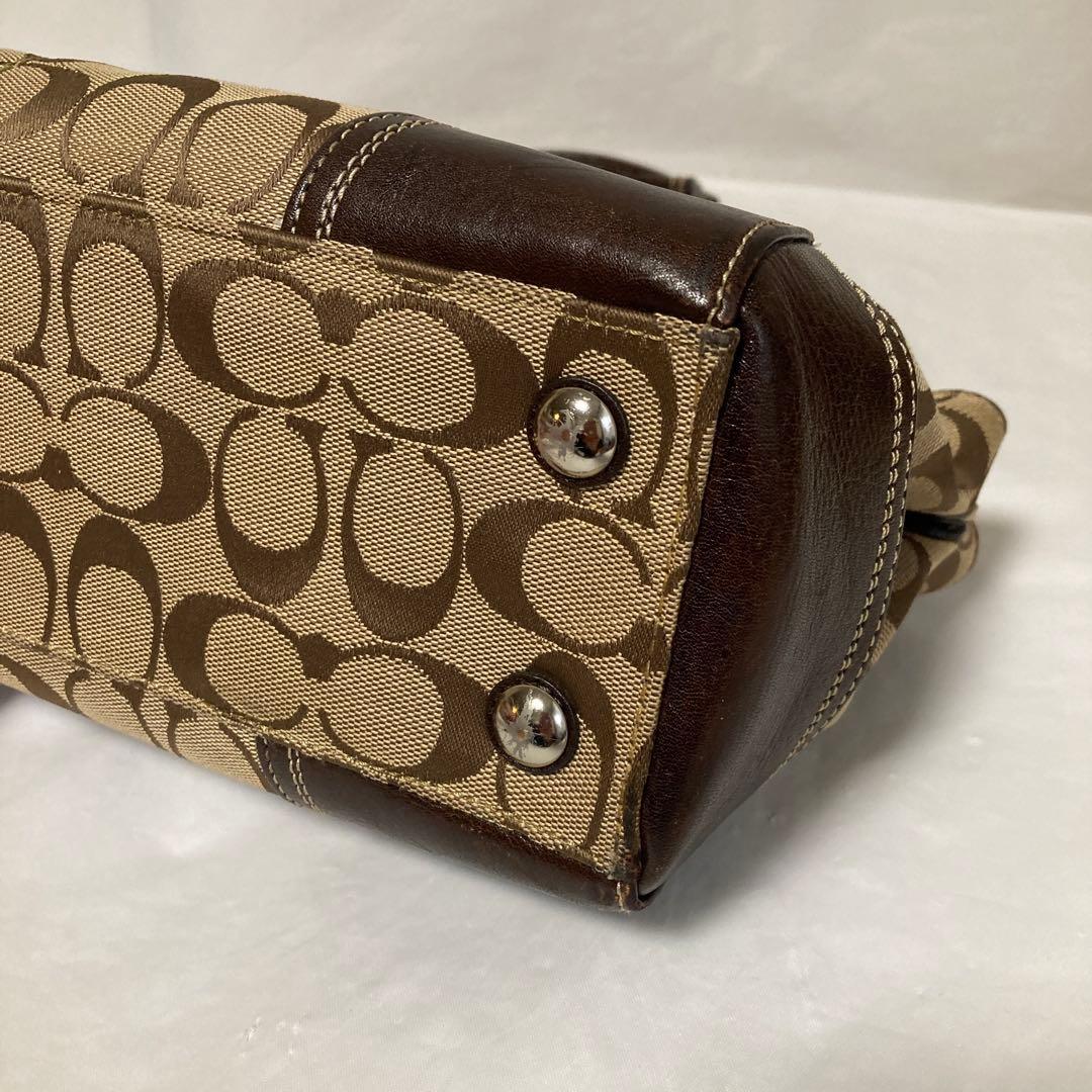 COACHシグネチャー ハンドバッグ.，ターンロック★13975 ブラウン