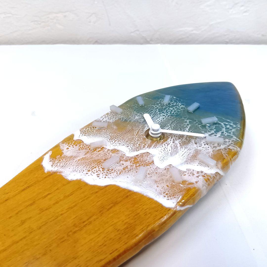 【1105】オーシャンアート　ウッドレジン　サーフボード　時計　インテリア雑貨