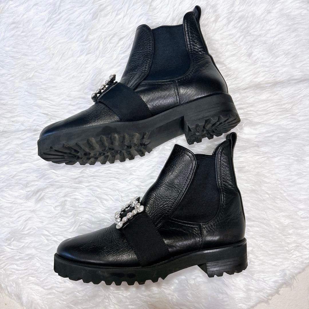 美品 DIANA ビジューショートブーツ サイドゴア 黒 24cm 軽量