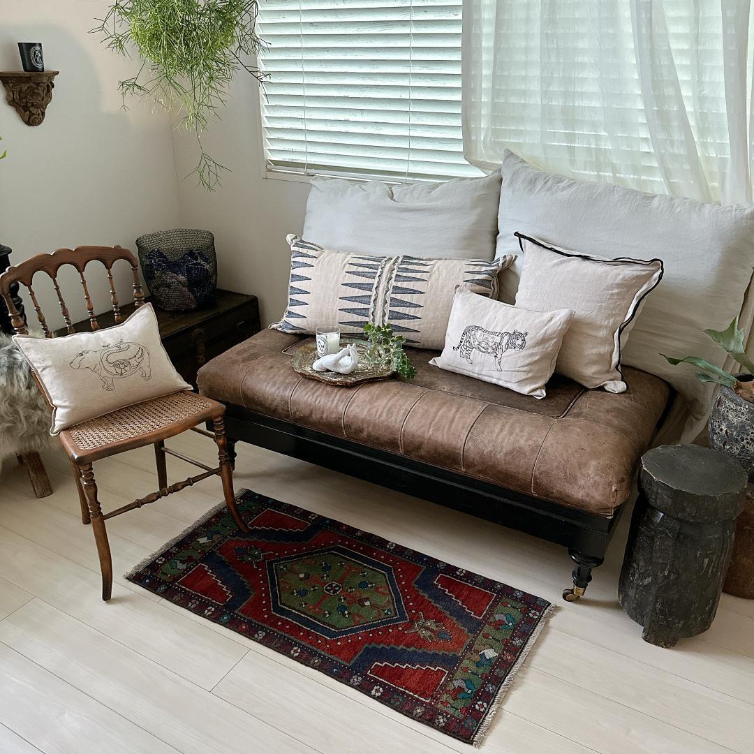 トルコ ヴィンテージラグ 984 スモール オレンジ ブラウン ネイビー ブルー