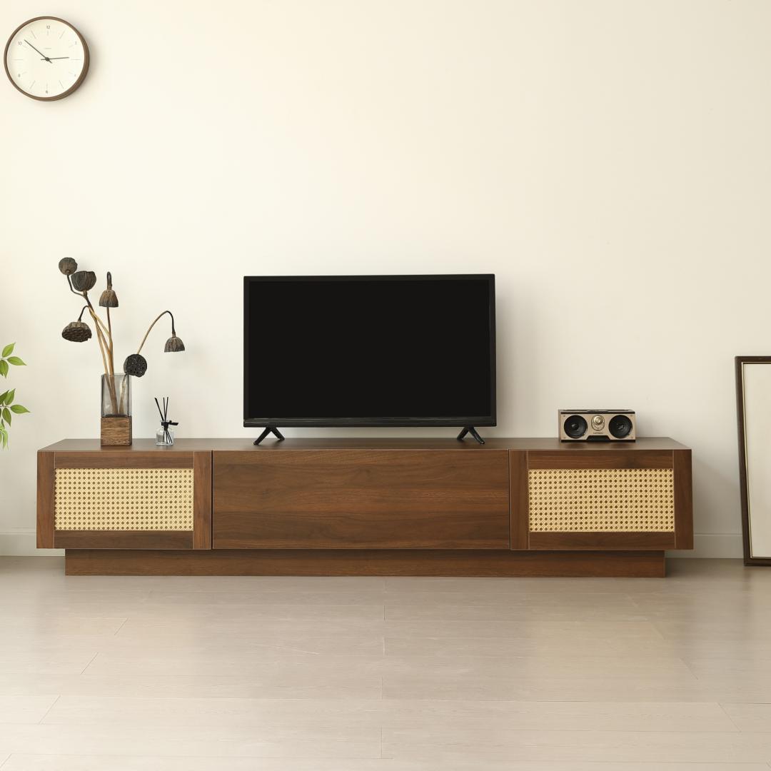 【幅180cm】テレビ台 ローボード テレビボード ラタン 北欧 BROWN