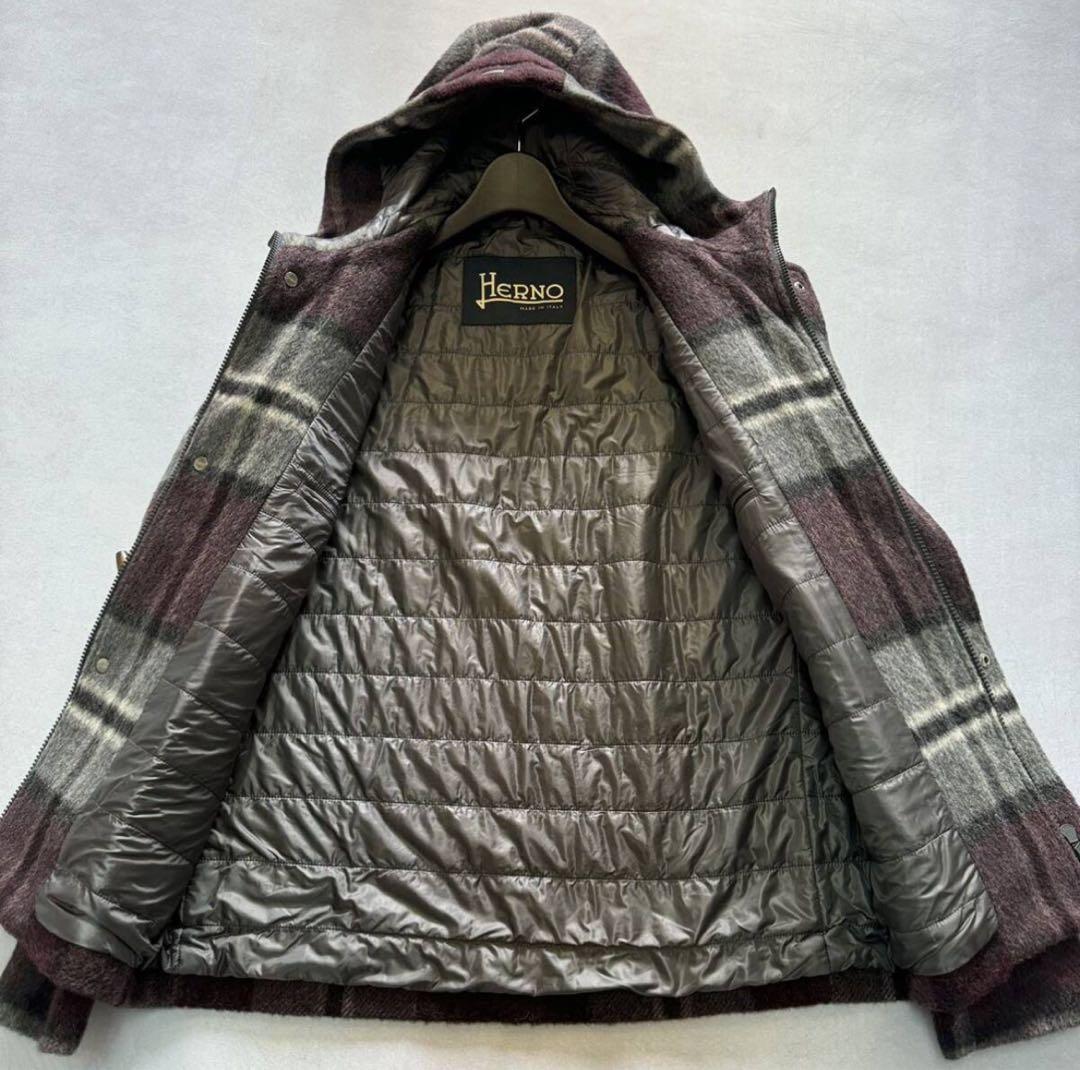 ☆ Herno チェック柄 シャギーニット 中綿 ジャケット 48 アウター
