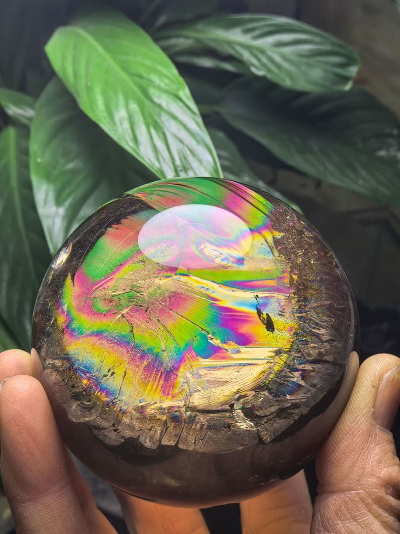 天然石 虹あり　スモーキークォーツのスフィア　丸玉YY996G.296