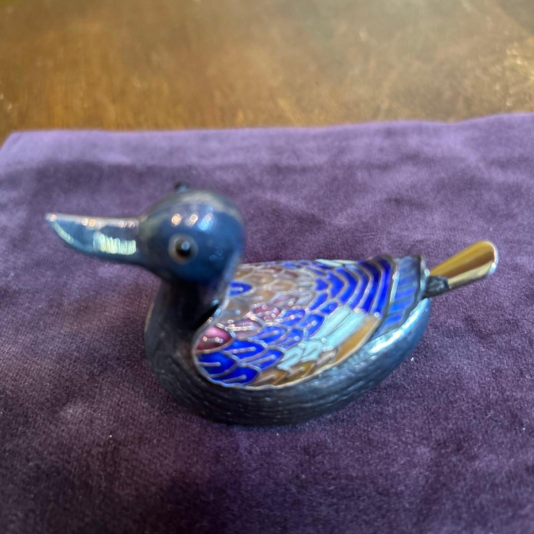 稀少ヴィンテージアヒルの塩コショウ入れセットシルバーにエナメルミニスプーン付き