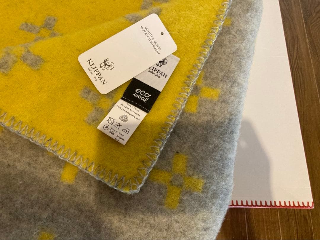 KIRPPAN ウールブランケット グレー イエロー90✖️130㌢