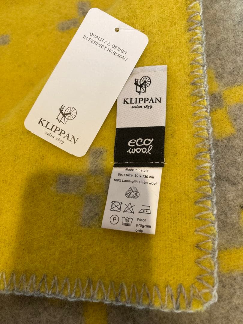 KIRPPAN ウールブランケット グレー イエロー90✖️130㌢