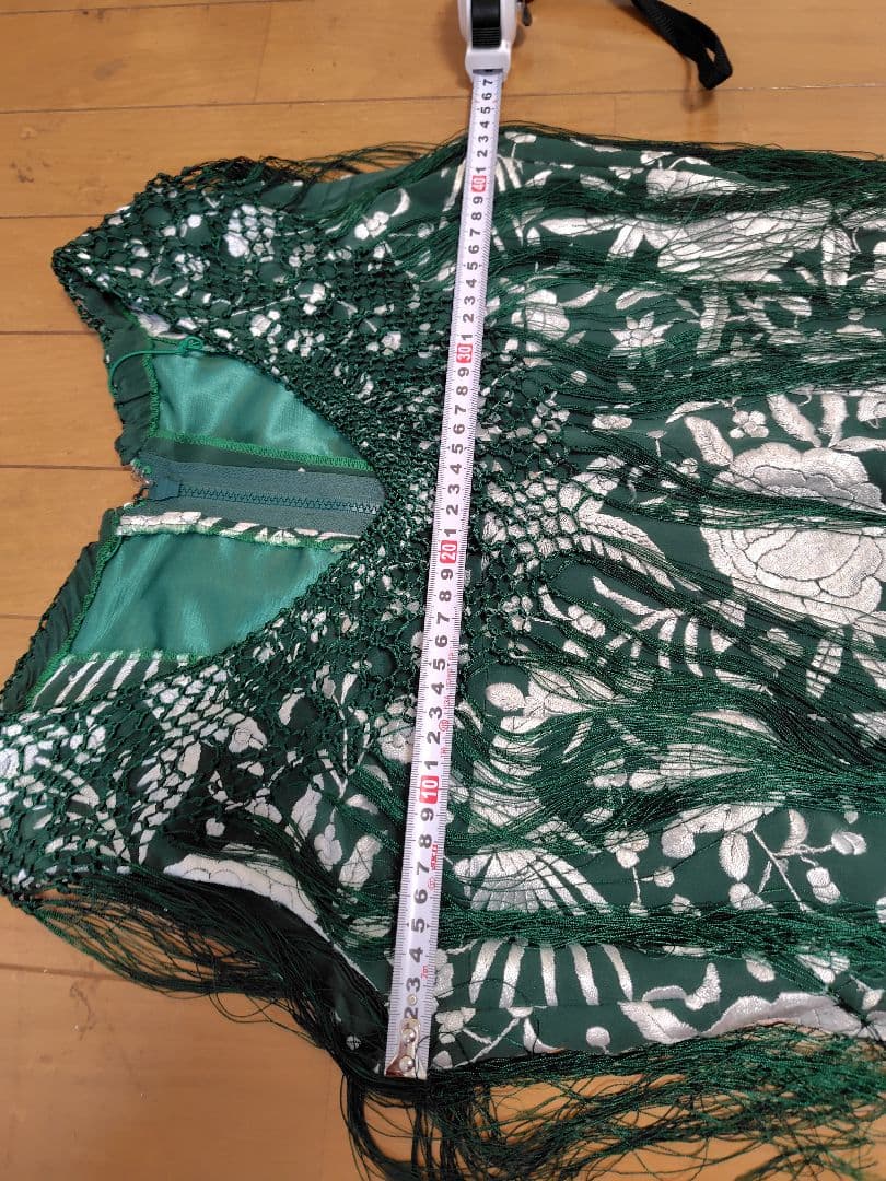 フラメンコ衣装　緑ワンピース+白パニエ