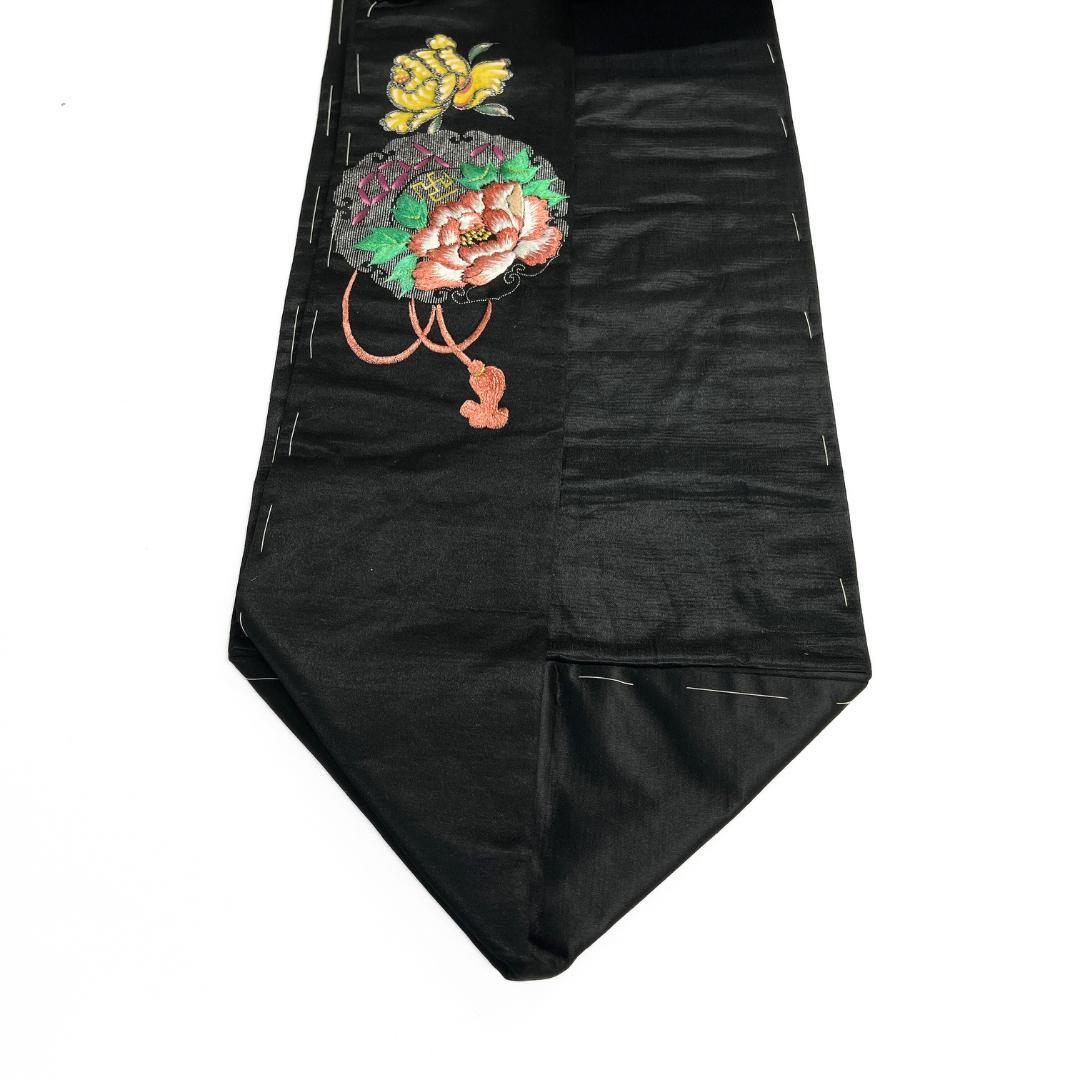 アンティーク　名古屋帯　銀彩　刺繍　鏡裏　牡丹　鳳凰　着物　123b d ms