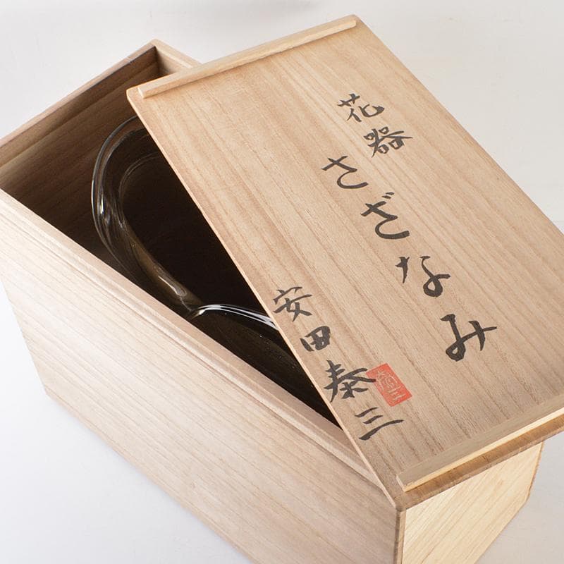 マロン富山ガラス作家安田泰三作　花器　「さざなみ」　共箱　M　R5860B