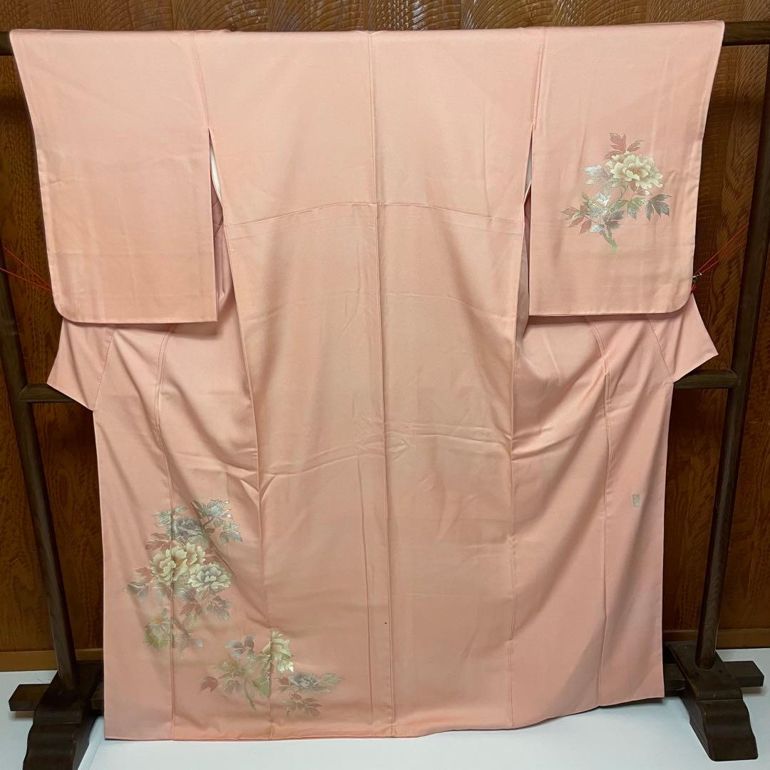 落款あり 【金彩友禅 和田光正 】付下げ 牡丹文様 正絹 裄65.5 v118