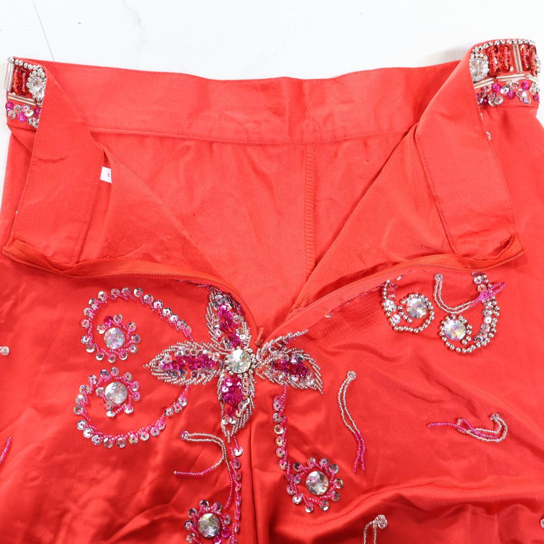 【ベリーダンス用 オリエンタル衣装】レッド スパンコールラメ多数 赤 ビーズ