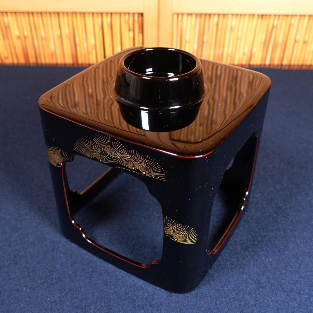 輪島塗 沈金師 小西寛 塗師 慶峰 合作 黒塗 沈金松図 屠蘇器揃 共箱