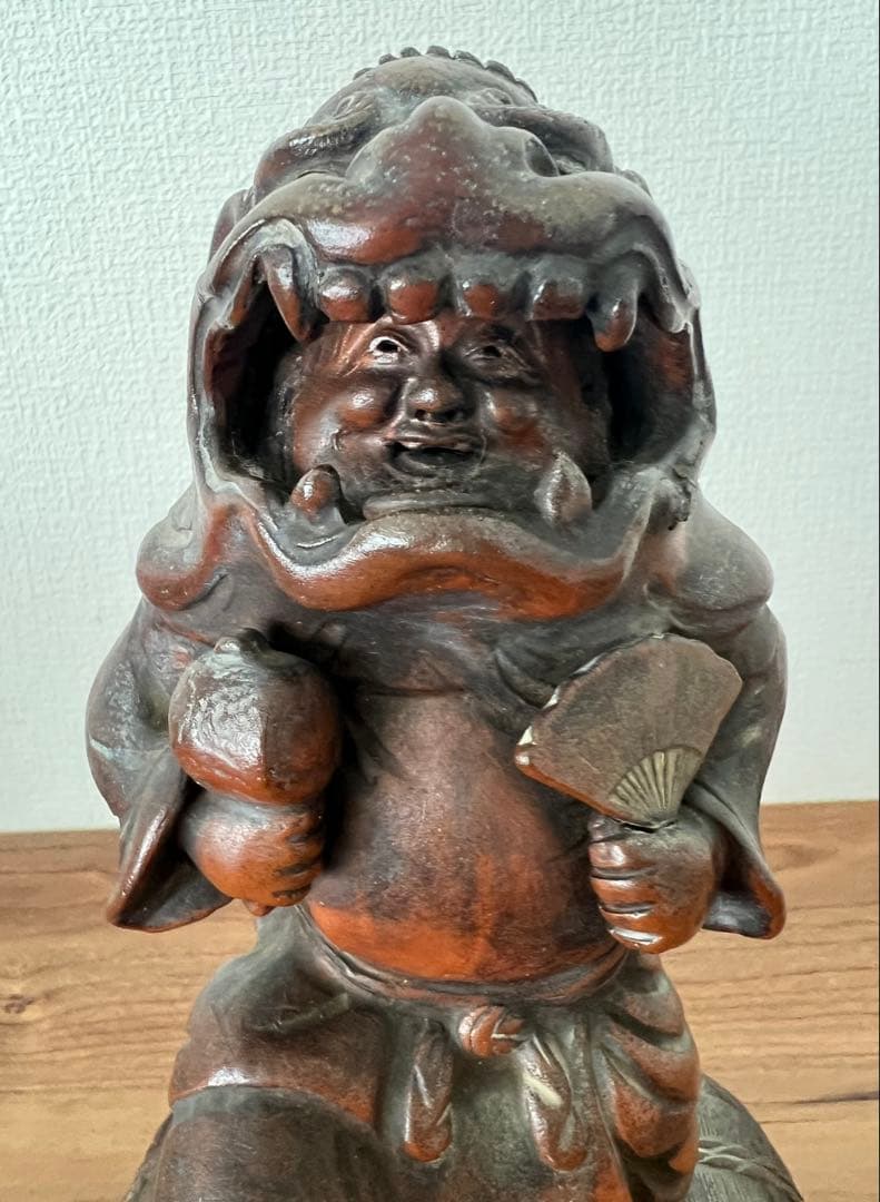 備前焼 獅子舞像置物 江戸末期頃 縁起物 大黒天 収納木箱付き アンティーク