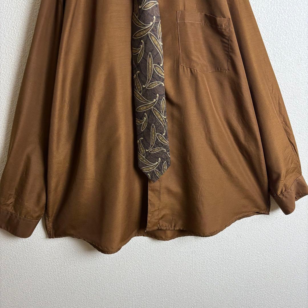 ネクタイシャツニットベスト　シルク　ペイズリー　ワッペン　襟切替　太アーム　古着