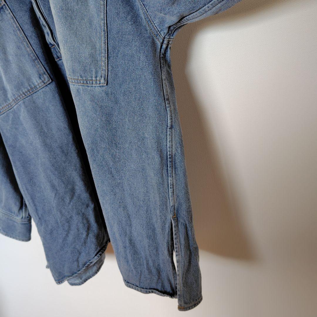 期間限定価格　ヴィンテージライクデニムチュニックシャツ　　ブルー　ピュアルセシン