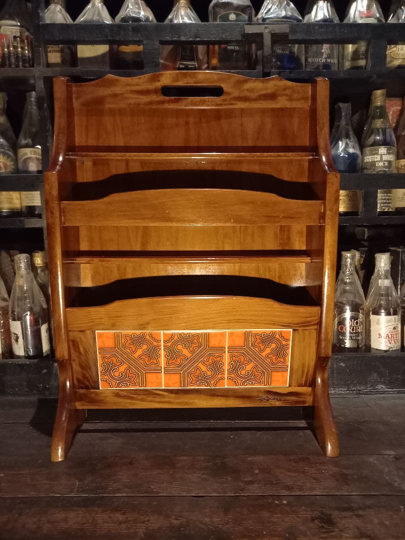 希少　浜本工芸　ヴィンテージ　タイル張り　木製　ブックスタンド