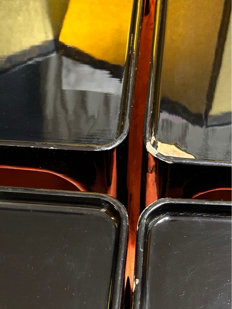 黒漆器　脚付膳　十二膳　お櫃　盆四枚　布着　木箱　明治時代　法事