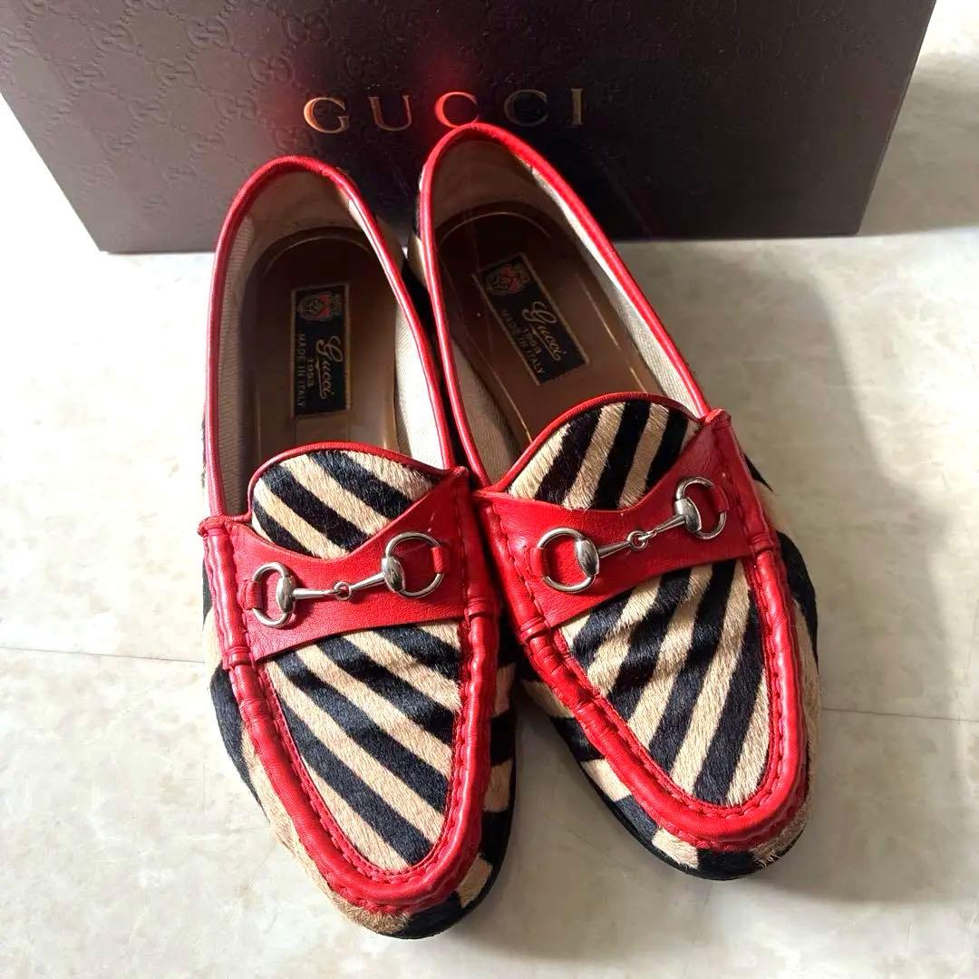 最終価格// GUCCI ハラコ ホースビットローファー 38 ゼブラ柄　正規品