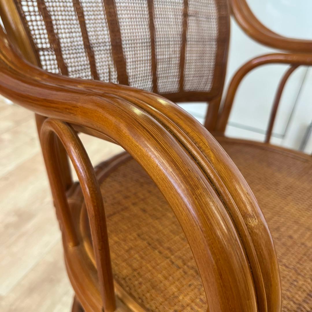 ①【美品】ラタン製 回転式座椅子 ナチュラル 和モダン　インテリア 椅子