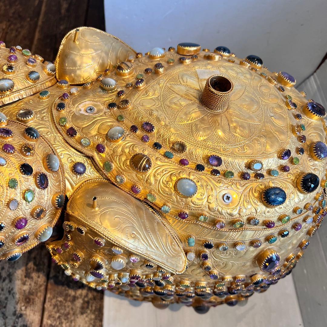 鑑定書あり　希少　中国美術 木彫 宝石飾 特大 象 置物 飾り物 インテリア