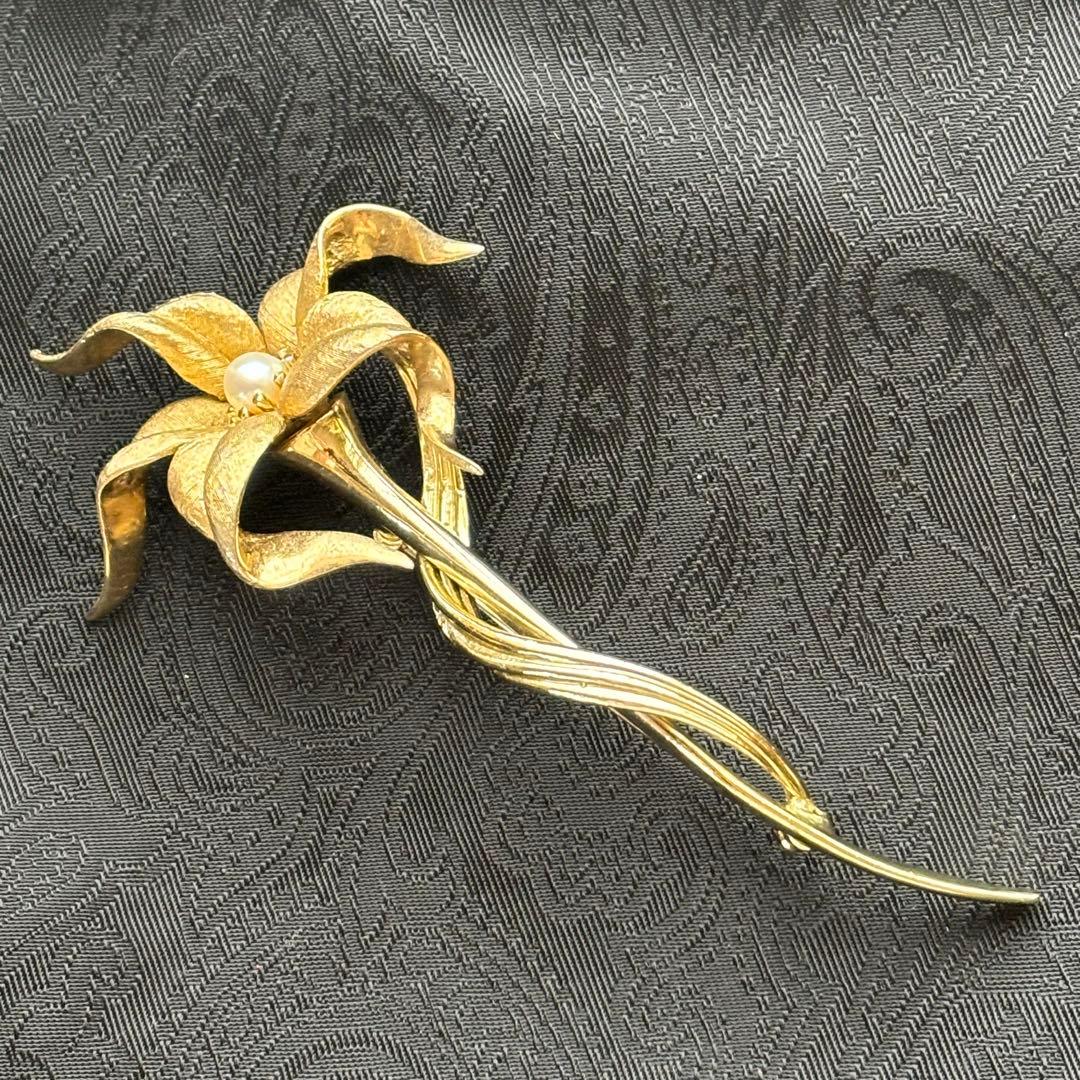 【希少】Boucherブーシェ ユリ フラワー ブローチ ヴィンテージ ゴールド