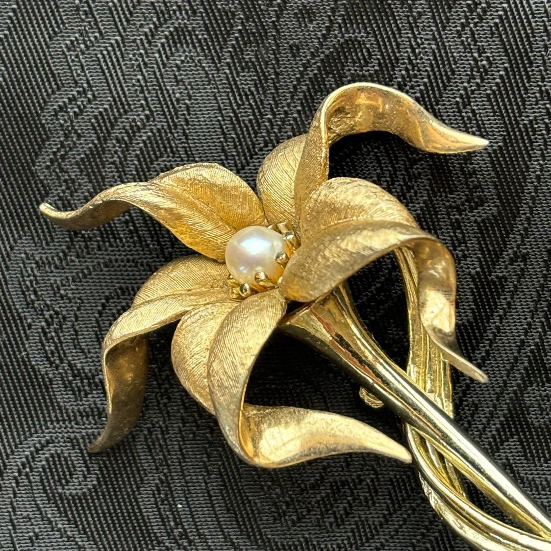 【希少】Boucherブーシェ ユリ フラワー ブローチ ヴィンテージ ゴールド