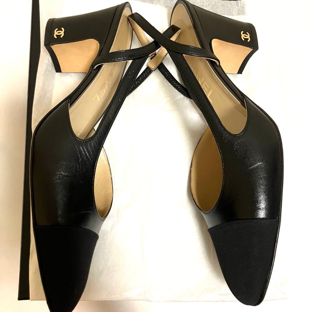 【美品】CHANEL シャネル スリングバック シューズ 38.5 ブラック