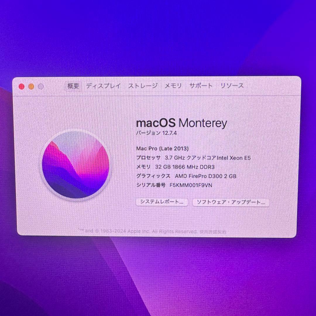 MacPro2013 / 4コア / 32GB / 500GB/ D300