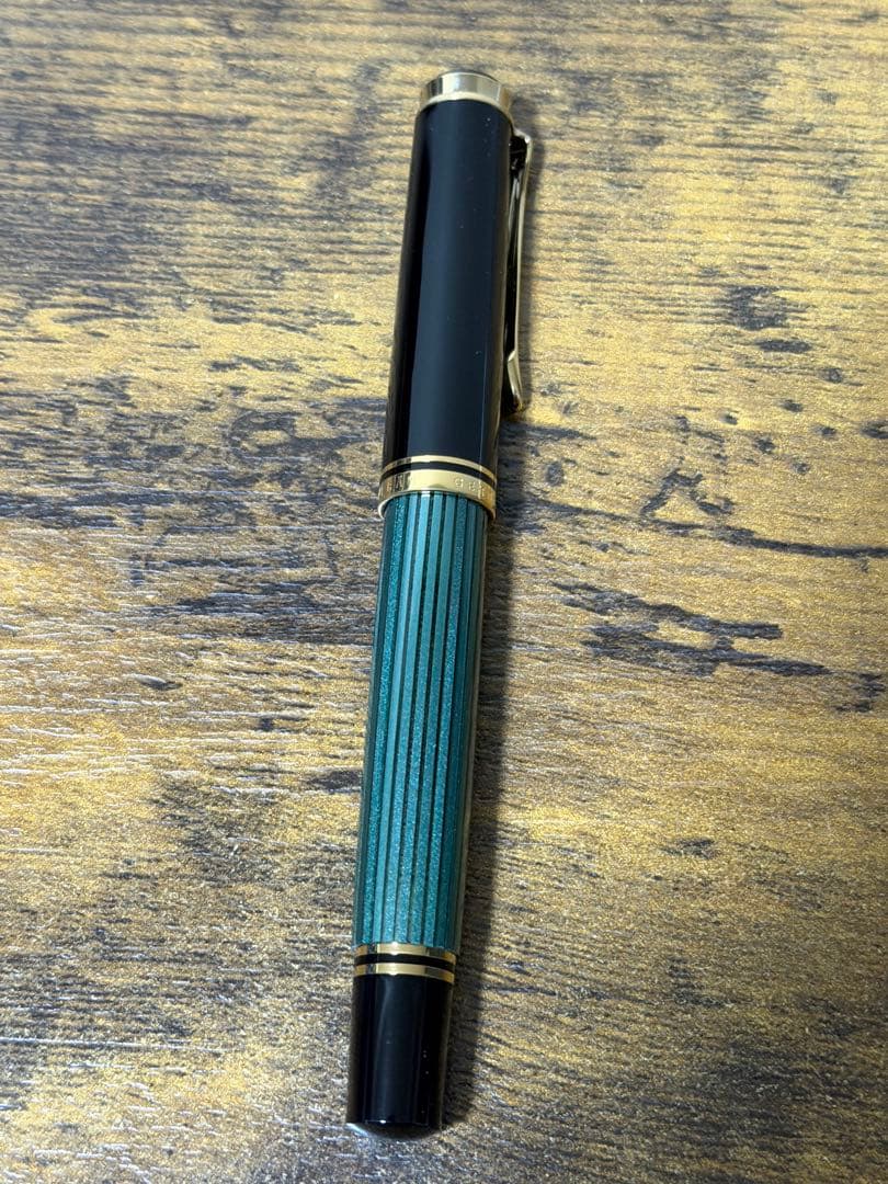 試筆のみ　旧天冠　スーベレン　緑縞　14C ペリカン　グリーン　EF