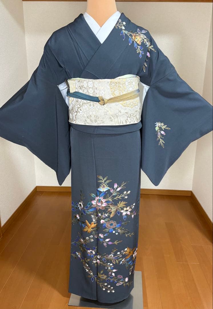4点フルセット　正絹訪問着　袋帯　帯揚げ　帯締め