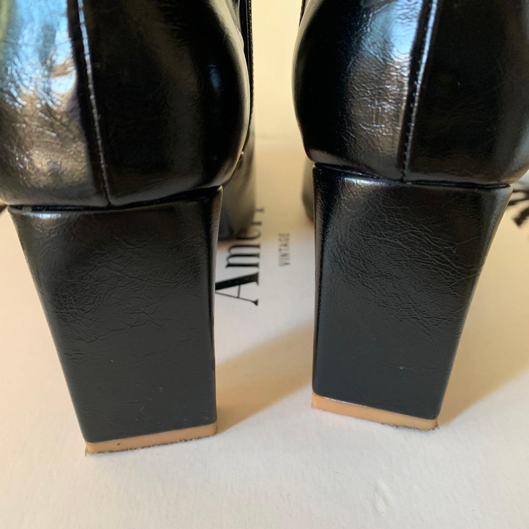 AMERI UND SQUARE TOE SHORT BOOTSブラックLサイズ