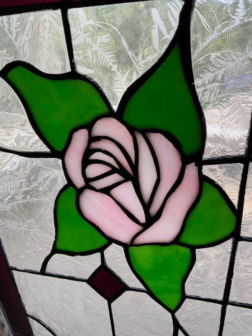 額装 ステンドグラス　薔薇 バラ　窓　アンティーク　ヴィンテージ　大正 浪漫