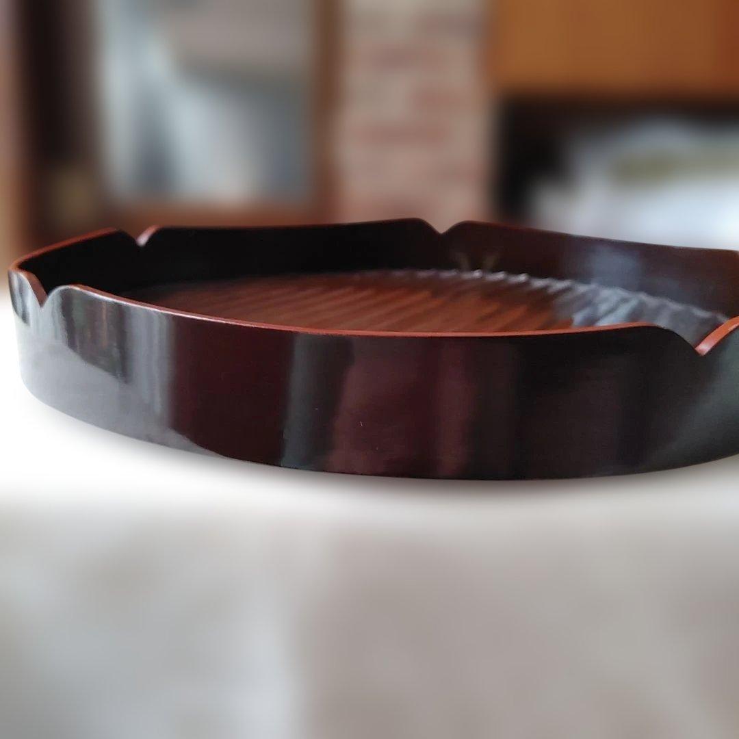 値下げ　花形盆　真塗　木製　茶道具　約29cm