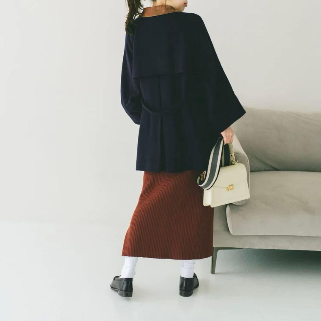 極美品✨COHINA 2wayカラーゴールドボタンミドルコート　ネイビー