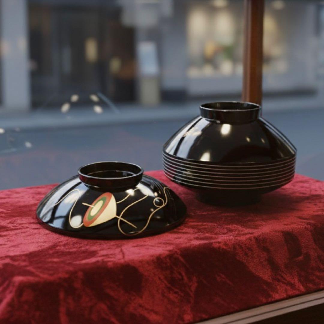 【時代物】金沢漆器 能作謹製 独楽蒔絵 千筋吸物椀×5客セット縁起物 民藝