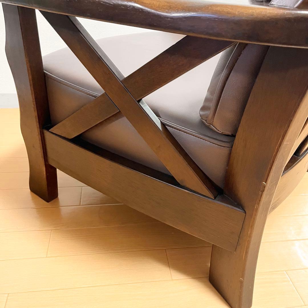 カリモク シングルソファ 1人掛け ヴィンテージ調 本革調 クラシックデザイン