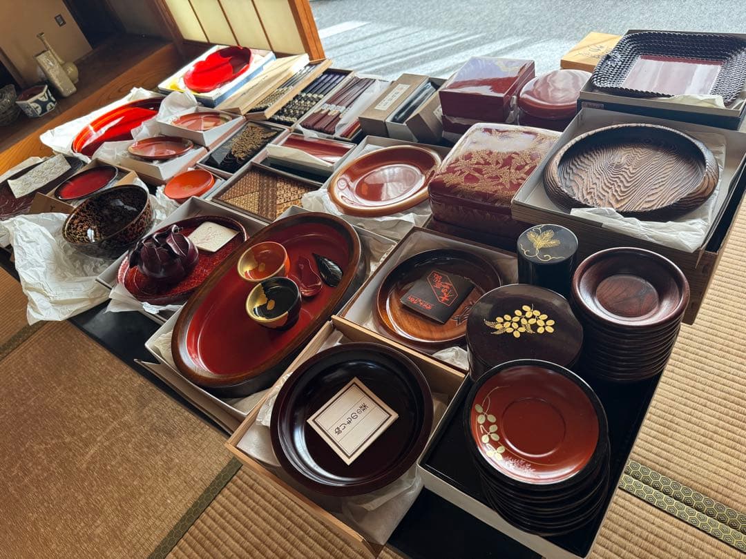 ラ*ん様 漆器 輪島塗・鎌倉彫等 お盆 重箱 茶筒 茶匙 お椀