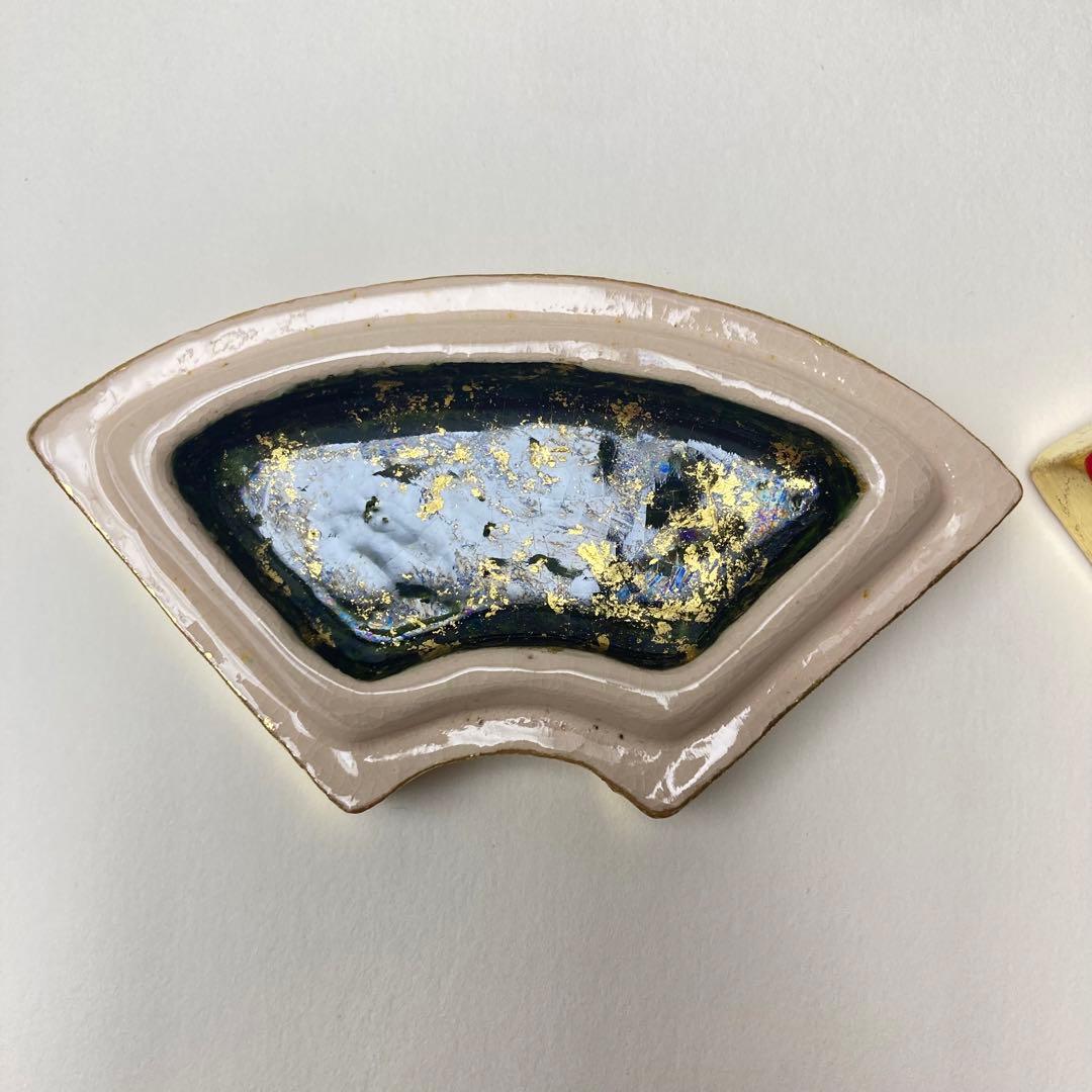 檜垣青子 扇面 松竹梅 香合 金 青子 共箱 栞付 茶道 送料込 晴 美品 楽