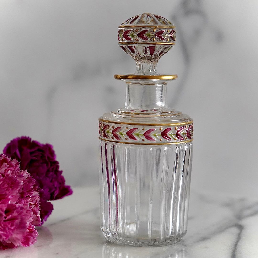 可憐なオールドサンルイ【ローリエ】金彩エナメル彩クリスタル香水瓶 Mサイズ★美品