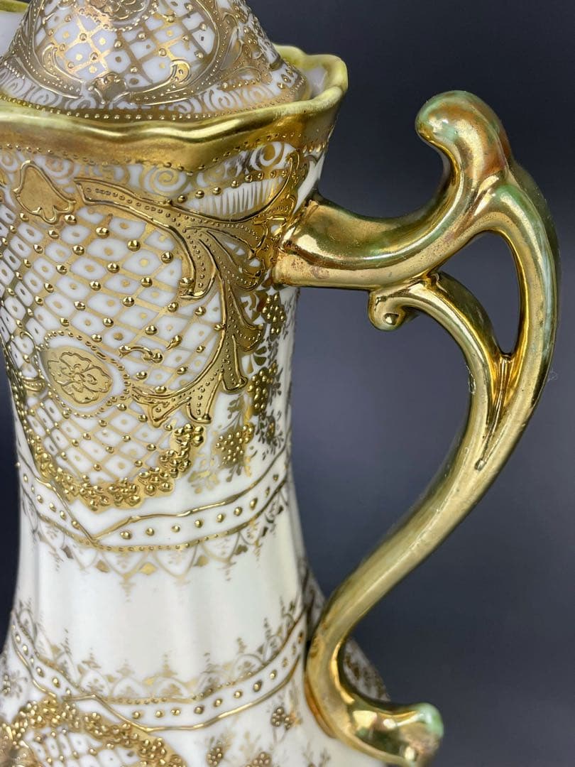 【大型31cm】オールドニッポン アールヌーボー様式 金盛り チョコレートポット