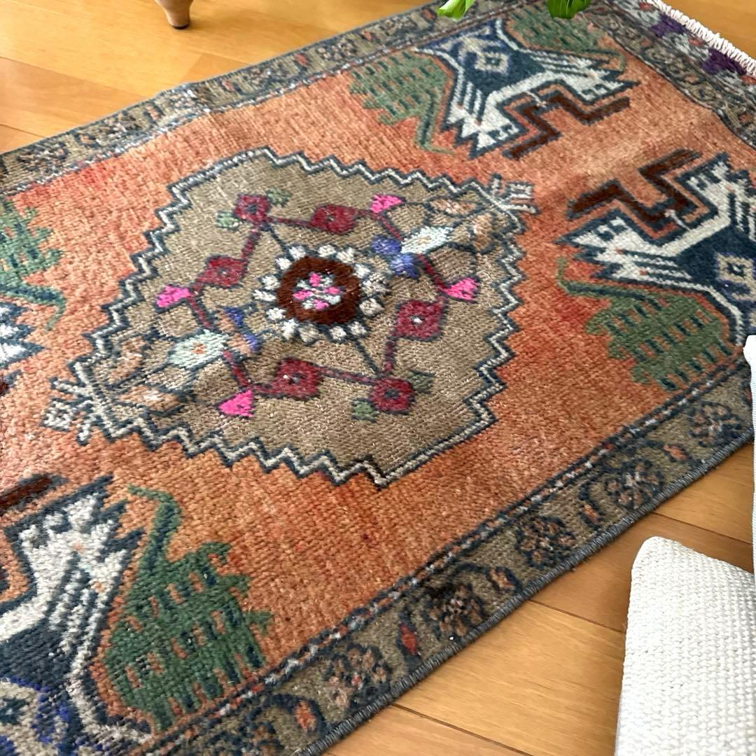 49.5×98 オレンジグラデーション　メダリオン　トルコヴィンテージラグ