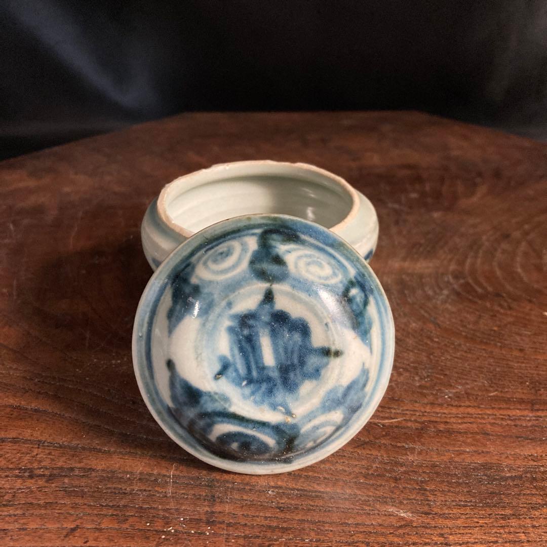 赤札閉店セール❗️【ギャラリー三益】古美術　元〜明初染付　芙蓉紋共蓋小壺