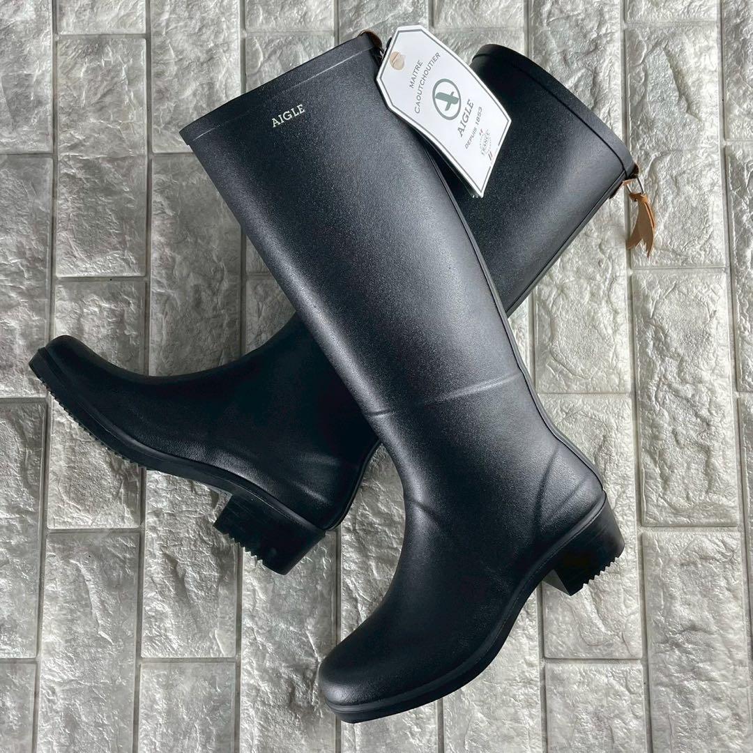 新品✨ 23.5 エーグル ミスジュリエットA ロングブーツ レインブーツ 黒