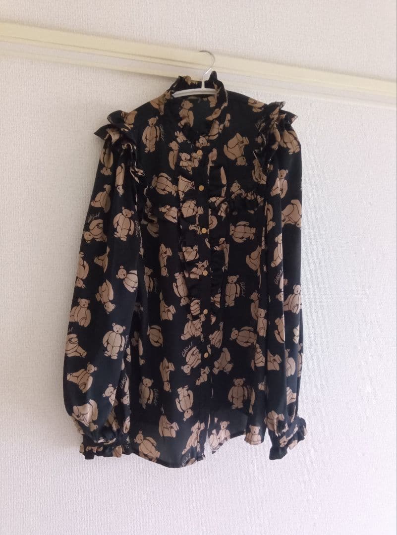 テディベア フリル付き長袖ブラウス