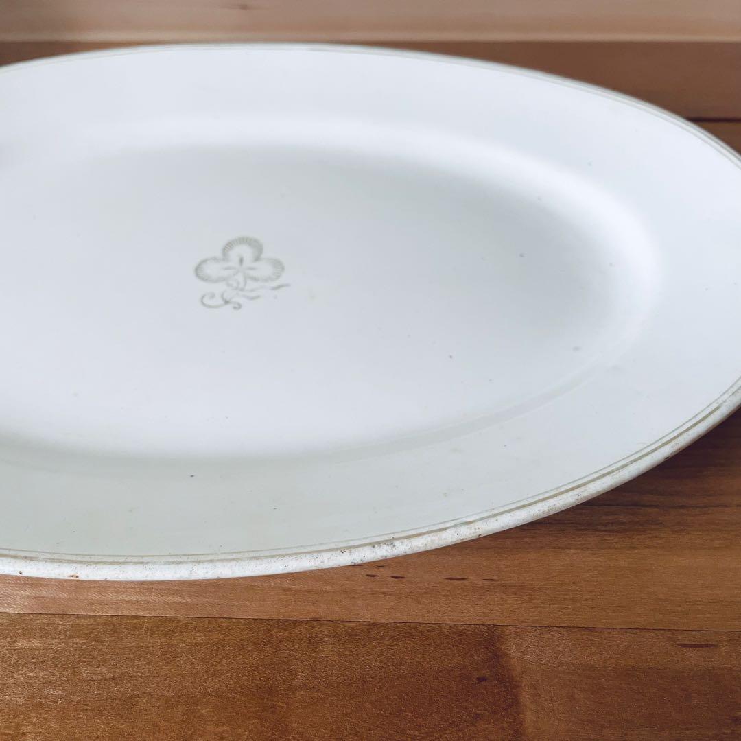 オーバルプレート ホワイト リム オーバル皿 大皿 平皿 アンティーク 陶器