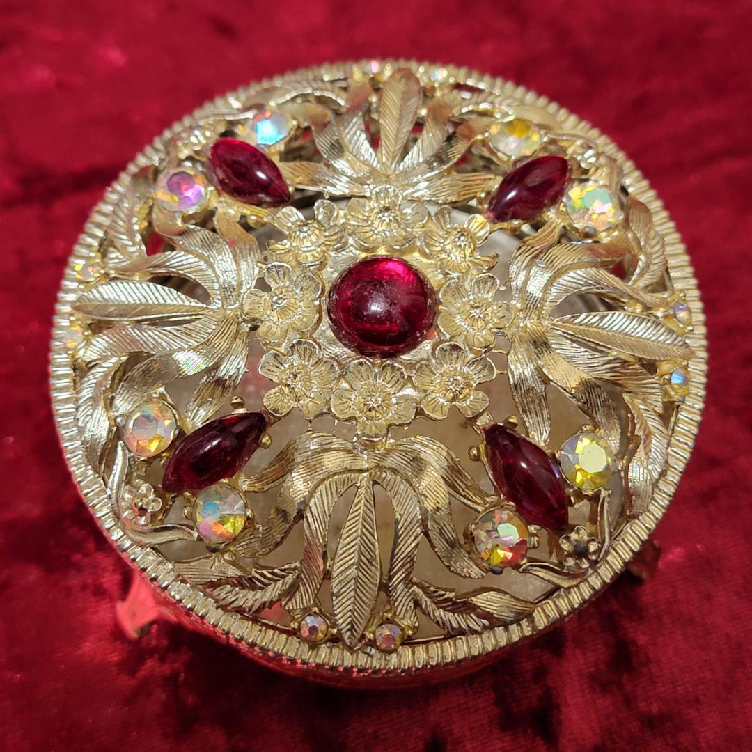 ビンテージ Sam Fink ルビーカラーとレインボーカラー装飾のボックス