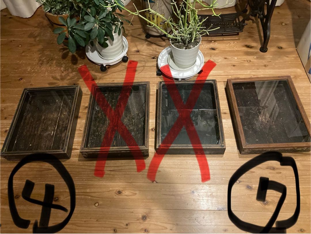 アンティーク　古い木製ガラスケース　お菓子ケース　収納箱3台 ③