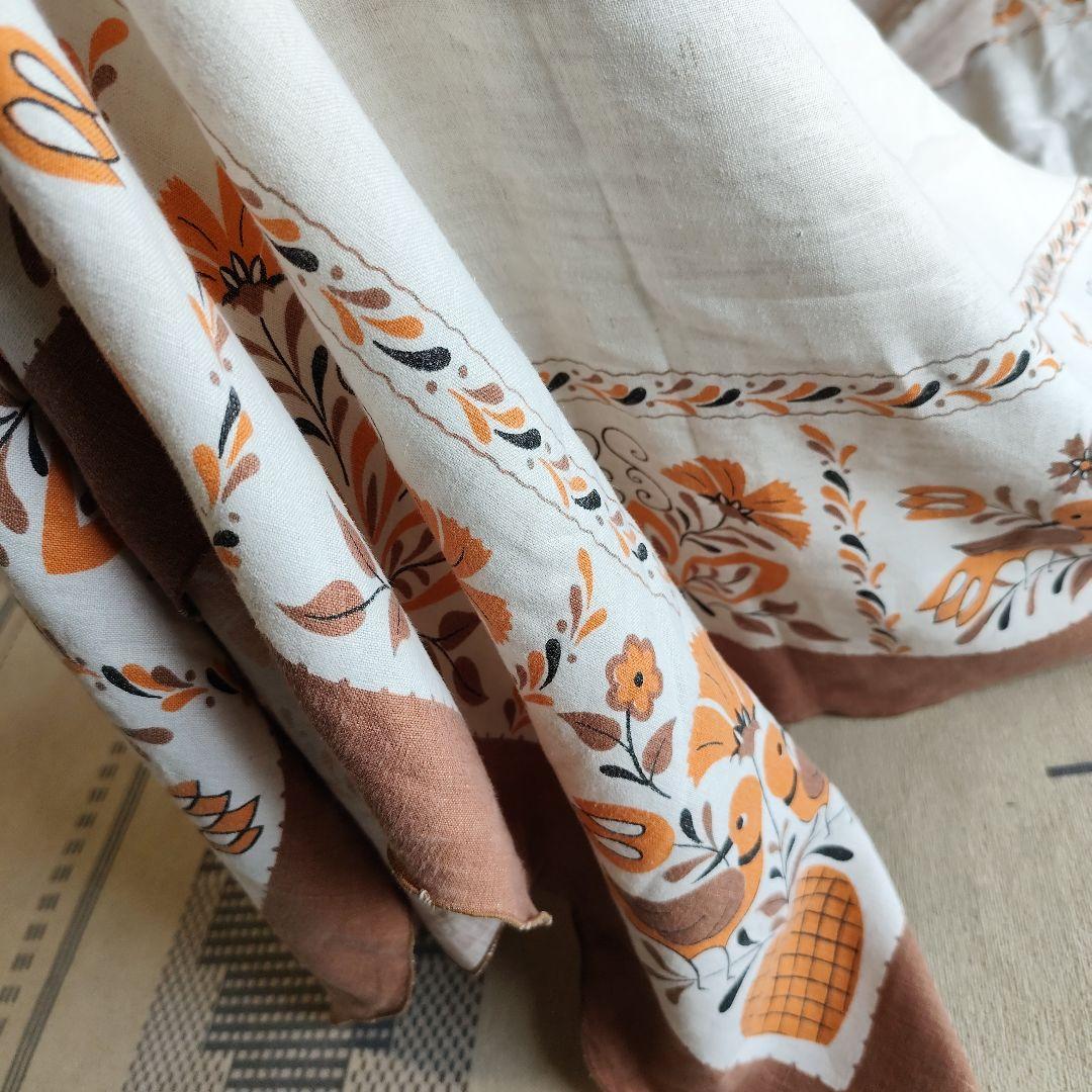 アメリカ　アンティークリネン　146x190㌢　テーブルクロス 鳥　レトロ