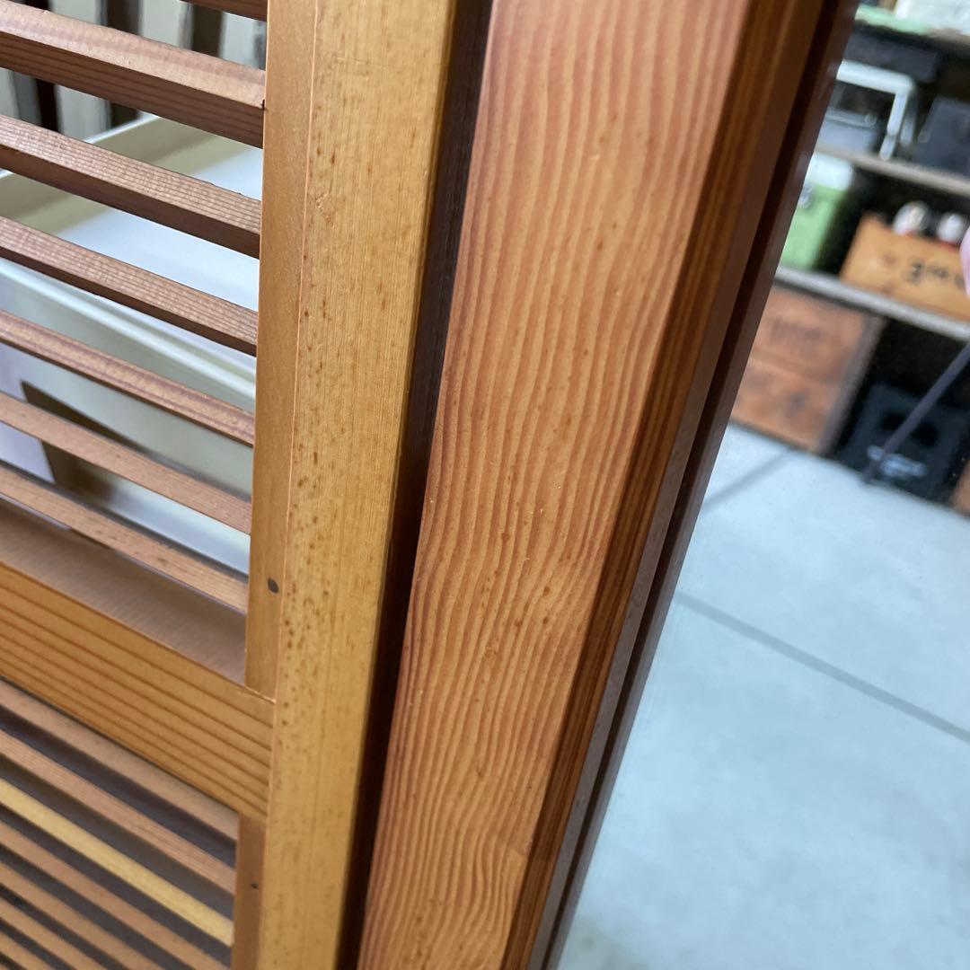 ヴィンテージ ウッドドア ミラー 両開き扉式 壁掛け 鏡 姿見 蚤の市 ルーバー