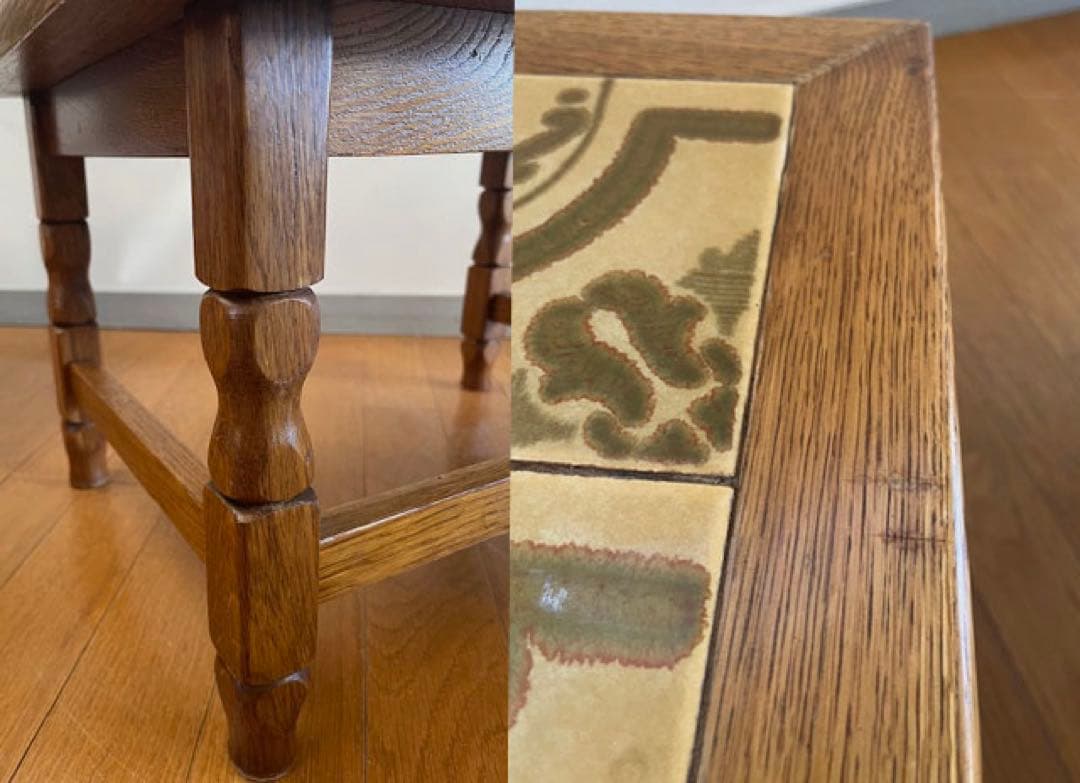ヴィンテージ　ルーマニア　タイルトップ　ネストテーブル　オーク　サイドテーブル